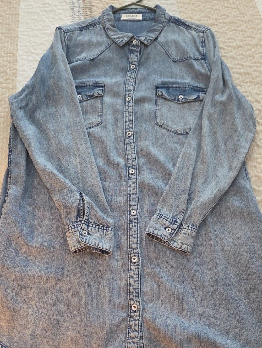 Zenana Outfitters Light Blue Denim Button-Down Shirt - Picture 6 of 6